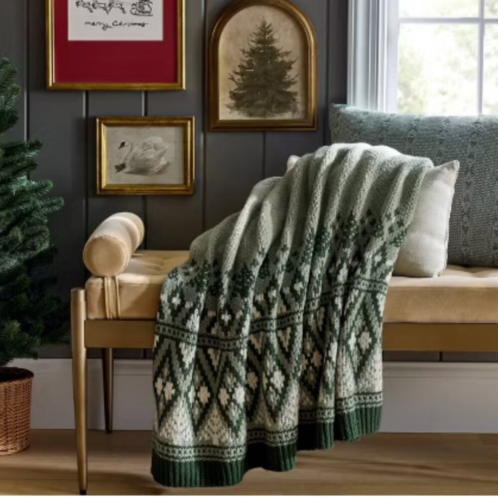 Threshold designed‎ with Studio McGee Knit Fair Isle Throw Blanket Green/Cream
